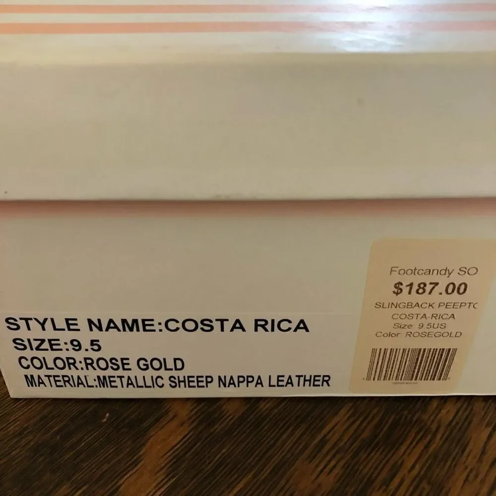 NEW Footcandy Costa Rica Rose Gold Coastal, Y2K Slingback Peep Toe Wedge